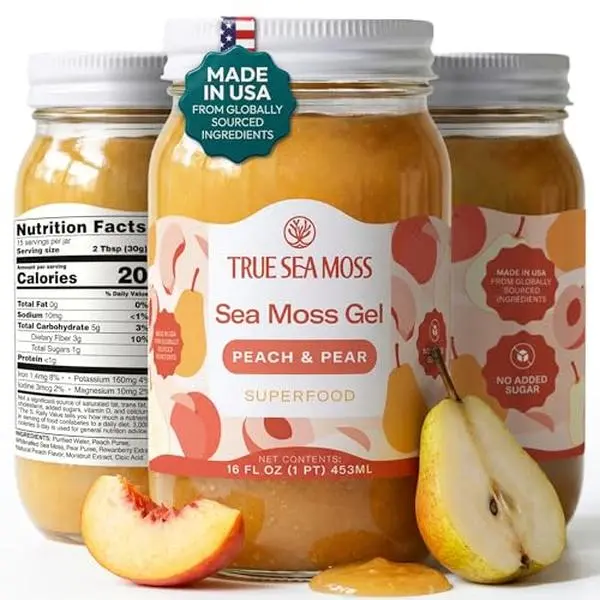 TrueSeaMoss Sea Moss Gel – Wildcrafted Seamoss with Fruits – Jams & Jellies – Peach/Pear, Pack of 1 (Labels may Vary)