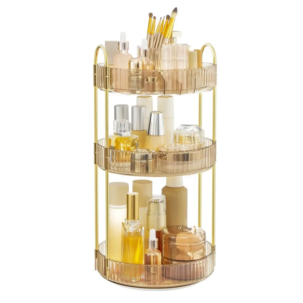 SONGMICS Makeup Organizer, 3-Tier Round Rotating Skincare Organizer Countertop, Customizable, Toiletries Vanity Organizer, Lazy Susan, Gift