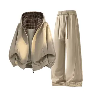 Spring/Autumn New Men’s Sports Set: Stylish two-piece set featuring a new jacket paired with casual long pants. Also available as a plaid varsity sweatshirt and sweatpants two-piece set. Unisex spring matching set for men and women.