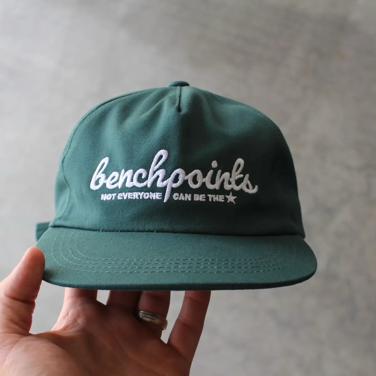 Benchpoints Vintage Green 5 Panel Hat with Embroidered Logo