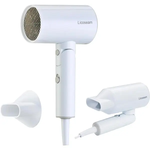 1600W Small Foldable Travel Hair Dryer, White | Fast Drying Compact Blow Dryer with Concentrator and Cool Shot