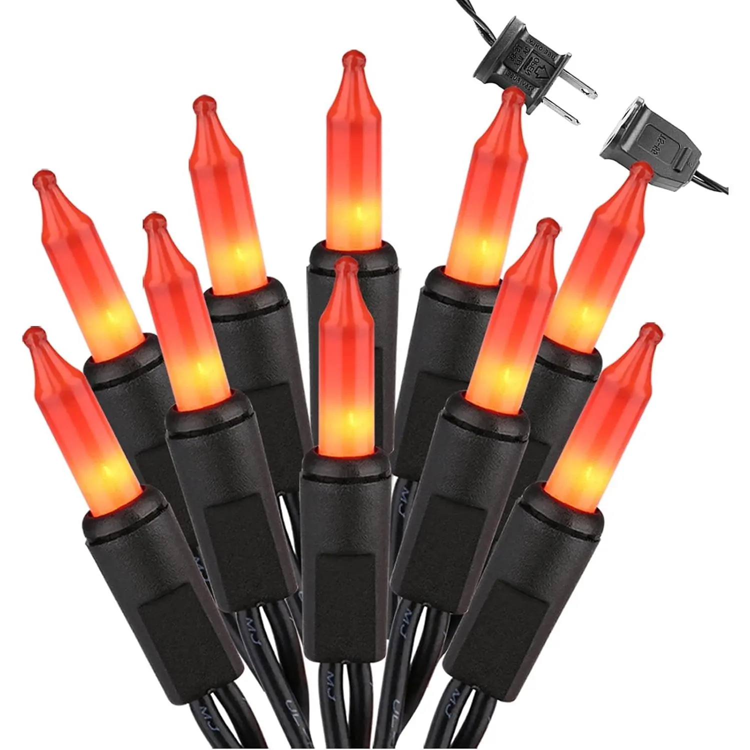 BrizLabs Traditional Orange Incandescent Party Lights, 21.3ft 100-Count Connectable UL-Certified 120V Black Wire Mini Set, IP44 Waterproof, Brightly Lit Indoor/Outdoor Halloween Christmas Decor, Party Light