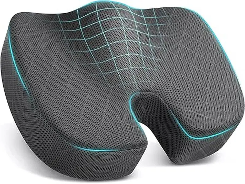 Memory Foam Cushion - Pain Relief Desk Chair Cushion for Sciatica, Hip & Coccyx - Versatile Use in Office, Car, Airplane & Bleachers