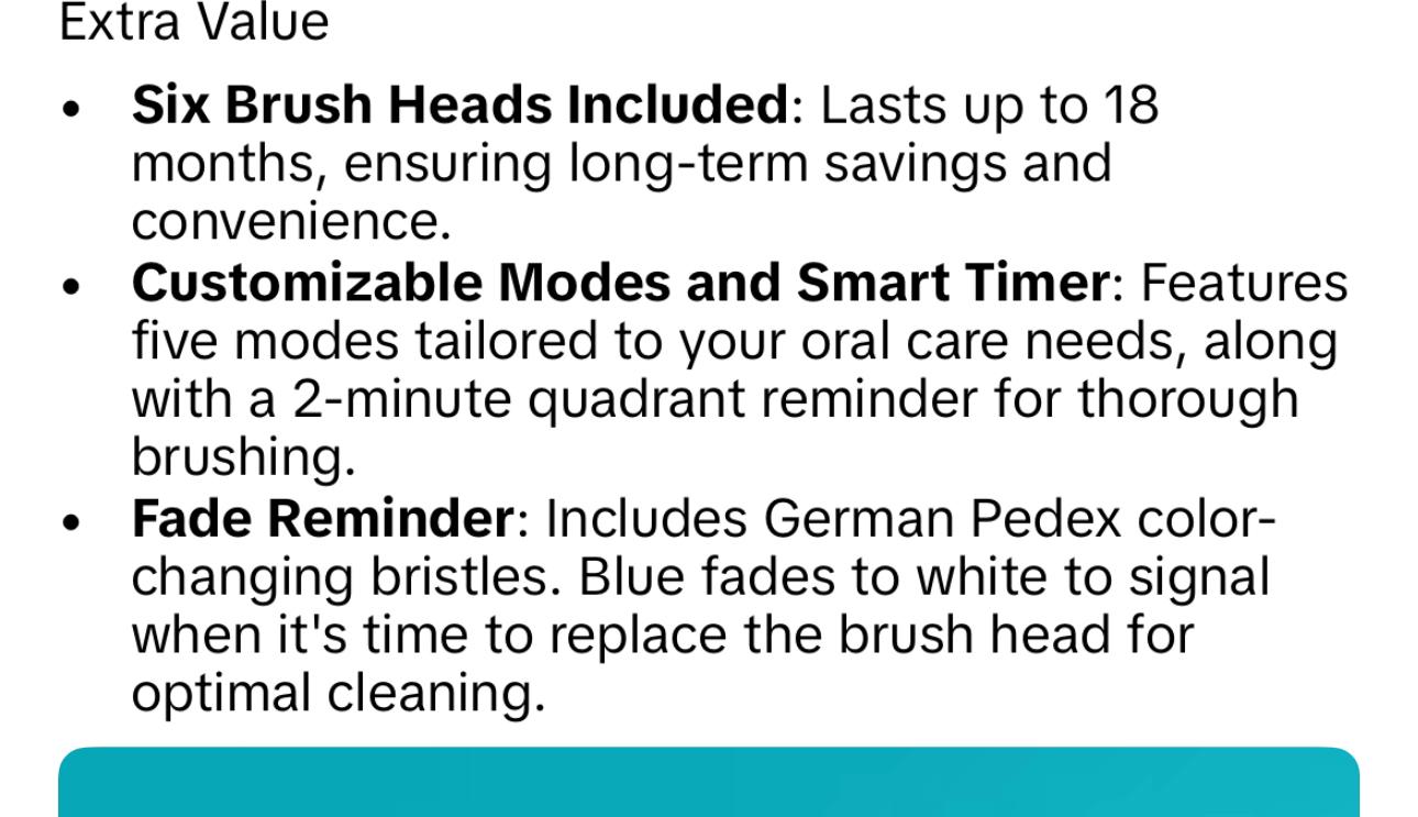 6 Replacement Brush Heads Electric Toothbrush with 47,000 VPM and 10x Cleaning Power - Cleansing, Wireless Charging, IPX Waterproof