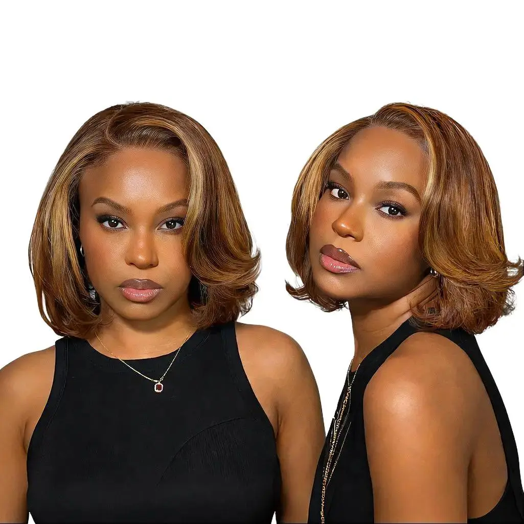 [New In] BGMgirl Brown Highlight Blowout Short Bob Straight 7x5 Lace Wear Go Wig Pre-Styled C Part Design 180% Density Pre-cut Lace Pre Plucked Hairline Glueless Human Hair Closure Wig Fashion Look Colored Wig Summer Style #SummerWins #DealsForYouDays