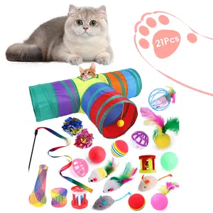 Cat Tunnel Toy Set, Interactive Cat Teaser Wand & Catnip Toys & Spring Toys & Crinkle Toy & Mouse & Balls & More, Perfect for Cats Exercise & Entertainment