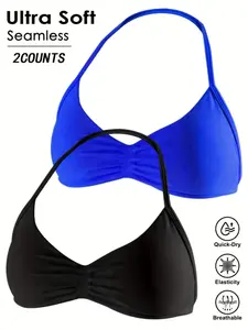 Women's High Elastic Nylon Halter Yoga Top, Yoga Sports Bra, Backless Fitness Bra, Workout Bras, Comfortable Body Shaping Underwear, 2 Piece Set