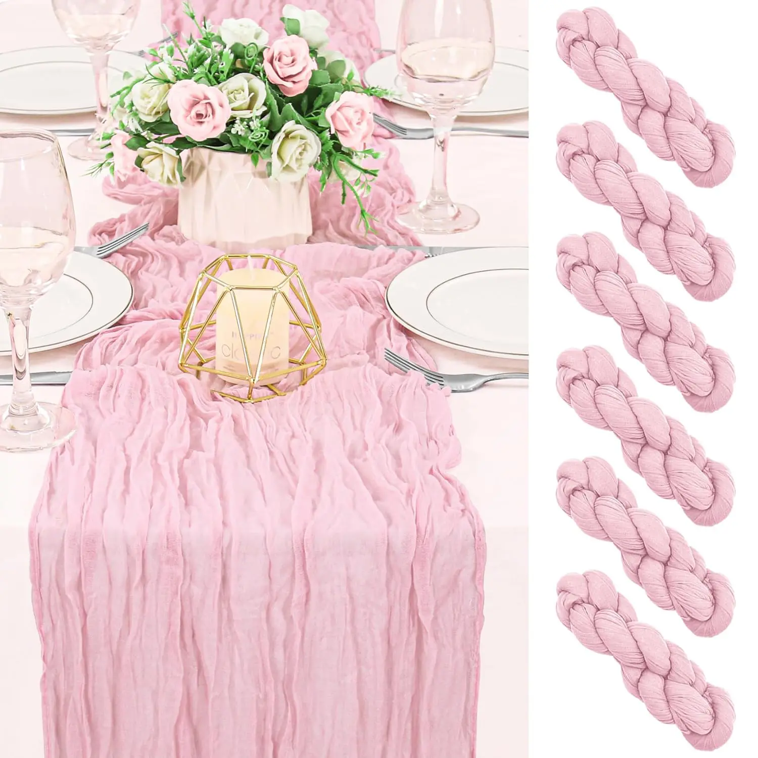 10 Pack Pink Cheesecloth Table Runners 17x108 Inch Gauze Table Runner Cheese Cloth 9FT  Table Runner Rustic Sheer Runner for Wedding Birthday Party Baby Shower Table Decor