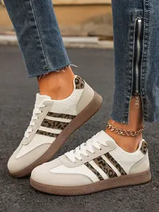 Vintage German Training Shoes with Leopard Stripe, Sweet Cool Style, Sports Shoes, Casual Textile Upper, Rubber Sole, All Seasons