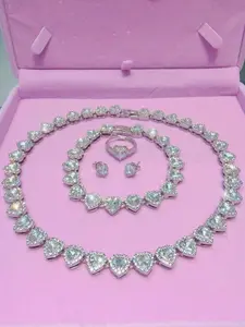 Women's Heart Jewelry Set, Romantic Shining Necklace & Bracelet, Elegant Hip Hop Charm, Party Wedding Accessory, Valentine Gift