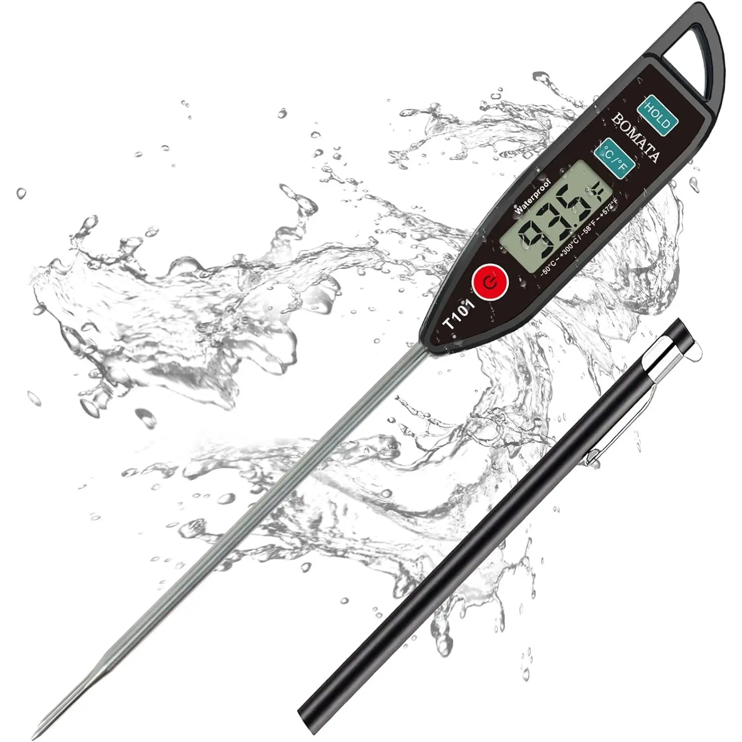 Digital Water Thermometer for Water, Liquid, Candle and Cooking. Instant Read Food Thermometer Waterproof IPX7 with Long Probe for Cooking, Meat, BBQ! T101 (Black Color)- Kitchen Utensils
