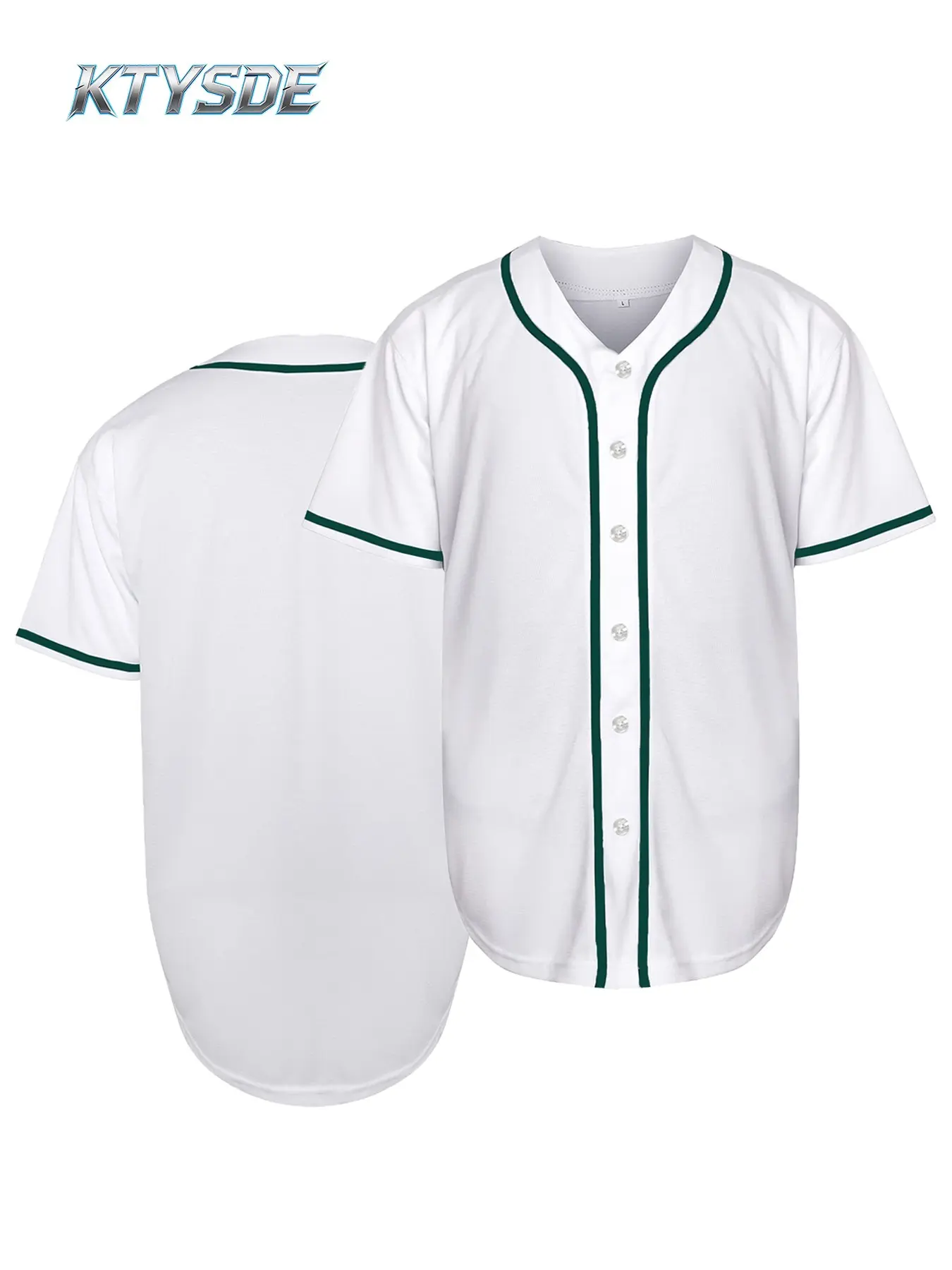 KTYSDE Solid Baseball Jersey Shirt for Men and Women, Sports Style Jersey, Plain Casual Short Sleeves Button Down T-Shirt, Sports Tops, Casual Sporty Top
