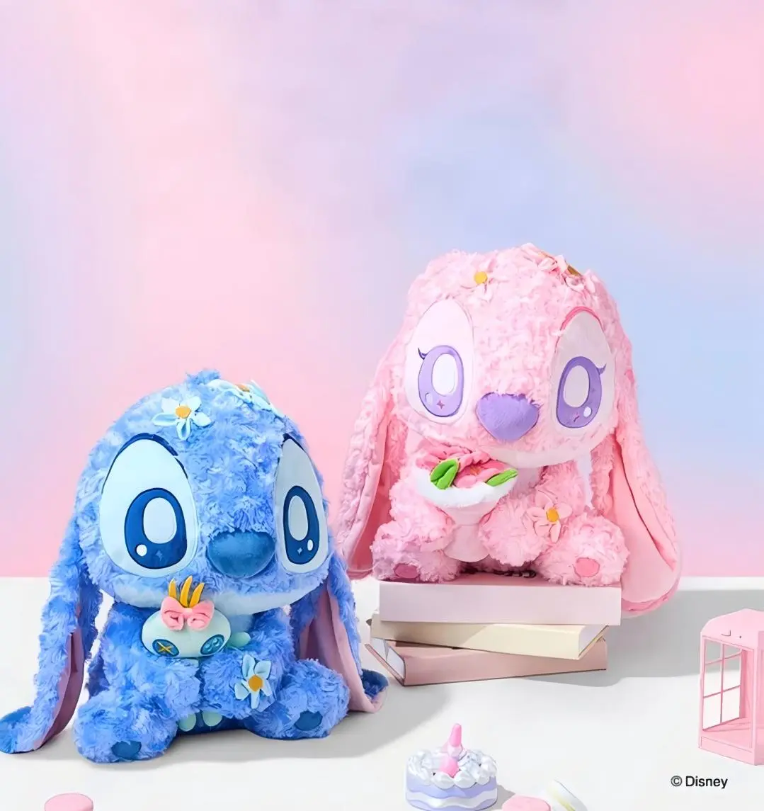 Disney Stitch Series Flower Roses Petal Plush Sitting Stitch & Angel Doll Toy Gift – Perfect for Collectors & Fans Lovers Valentine Gift for Girlfriends