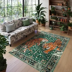 Bohemian Vintage Tiger Print Carpet, Washable Non-Slip Large Area Rug for Living Room Bedroom, Home Decor Floor Mat, Animal Print Rug, Decorative Rugs, Bohemian Style Rugs, Boho Area Rugs
