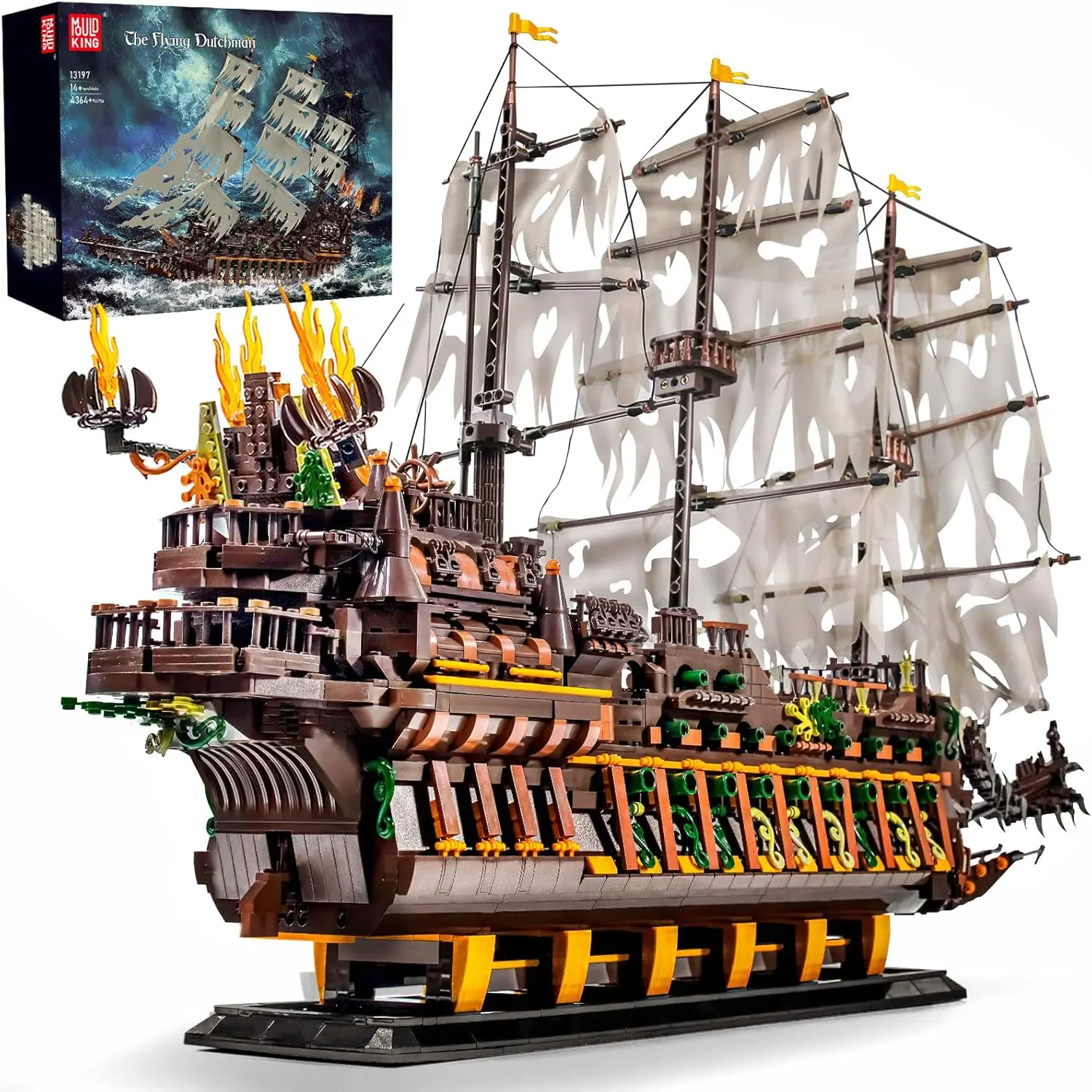 Mould King 13197 Pirate Ship Building Block Model Boat Kit, MOC Flying Dutchman, Realistic Decorative, Suitable for Adults & Kids, Halloween/Christmas/Birthday Gift for Collection & Display