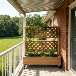 Movable Wood Planter Box & Diamond Lattice Trellis Privacy Screen,Outdoor Raised Garden Bed for Climbing Plants, Brown