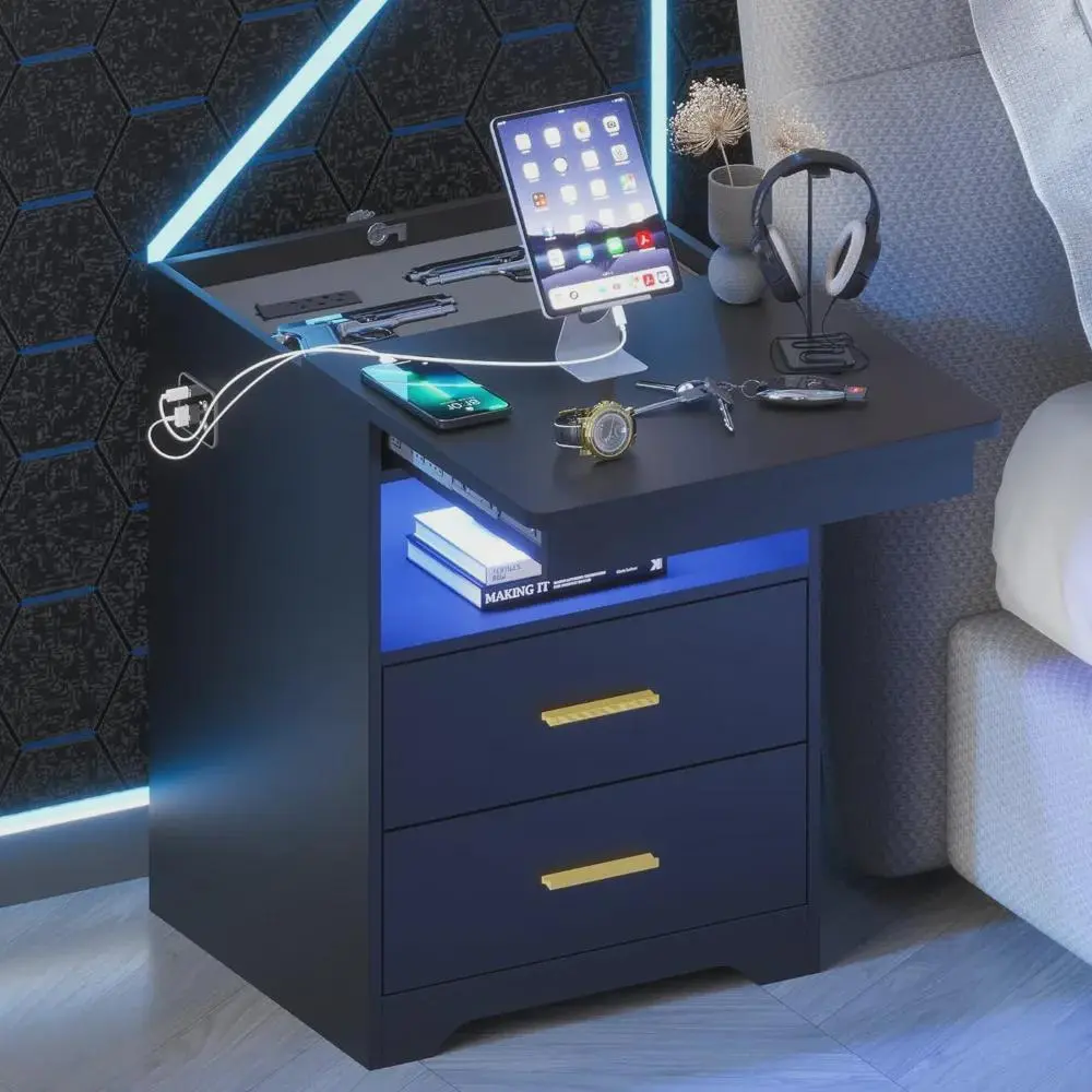 Modern Bedside Table with Charging Station & Hidden Gun Compartment – Perfect Nightstand for Your Bedroom