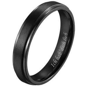 OIDEA 6mm Couples Titanium Construction Rings - Black Polished Beveled Edge, Engravable, for Engagement, Anniversary, Birthday Gift Set