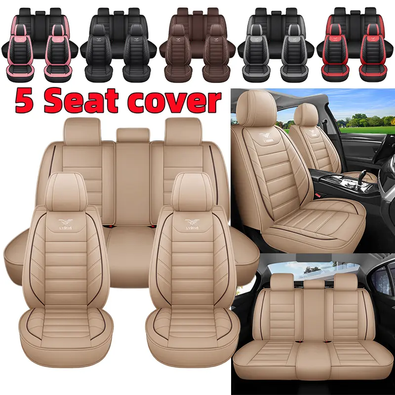 Side Full Surround Design Car Seat Cover - High-Quality PU Leather, Water-Resistant, Wear-Resistant, Stain-Resistant, Scratch-Resistant, Five-Seat Full-Coverage Soft and Comfortable Seat Cover for Front and Rear Rows Inside the Vehicle