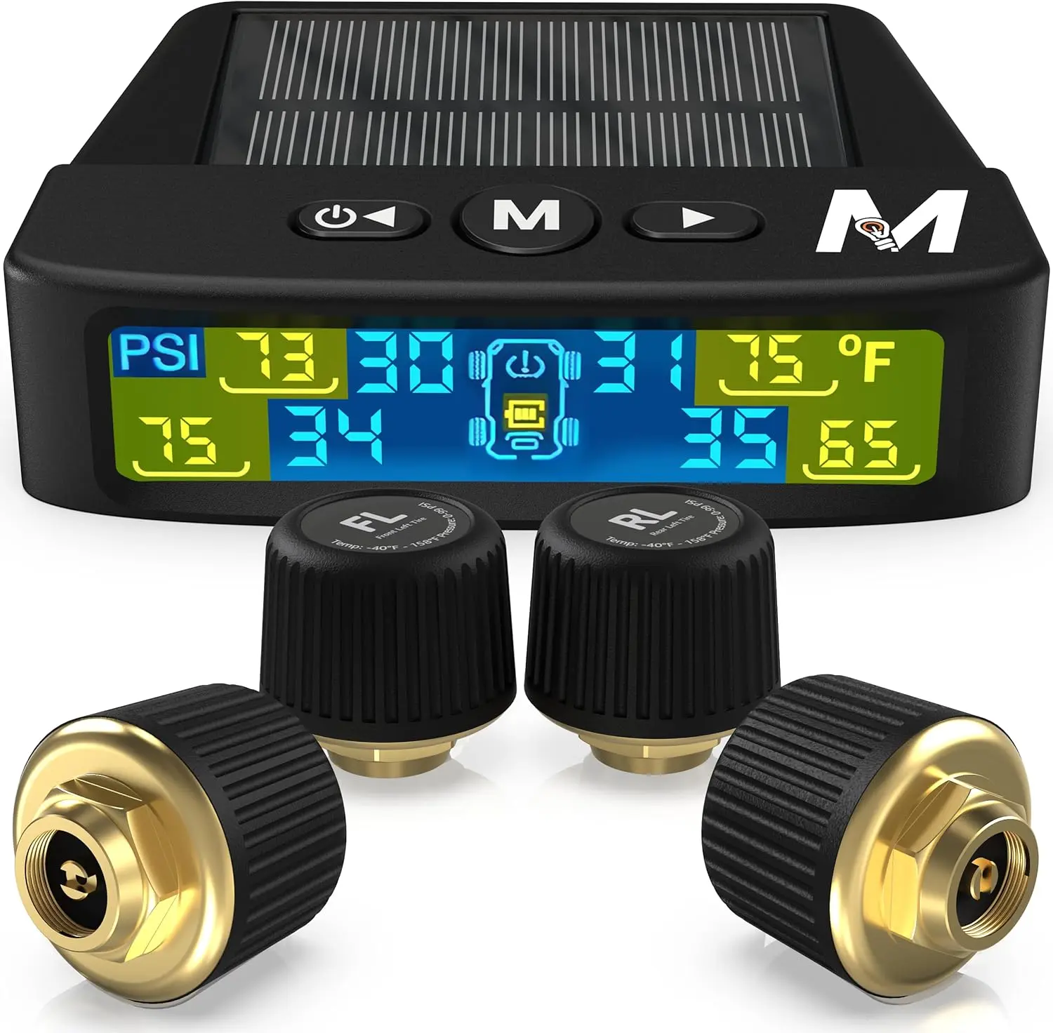 Marcala V2.0 TPMS Sensors | 32ft Extended Range Version | Tire Pressure Sensors | 0-98/144 PSI for RV/Camper/Trailer/Truck | Solar Charge & 6 Alarm Modes | Prevent Flats & be Safer