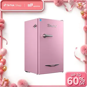Upstreman retro mini fridges Pink 3.2 Cu.Ft with Bottle Opener Energy Saving Adjustable Thermostat Metal Handle LED Lamp Small Refrigerator for Bedroom Office Dorm Mini Fridge Freezer Mini Refrigerator pantry drink fridge skincare fridge tiktokshopsp