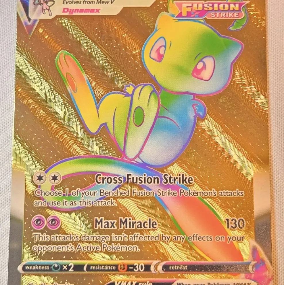 MEW VMAX Rainbow Gold Foil Fan Art Collectible Trading Card, Non-Sports Trading Card for Display, Collectible Trading Cards