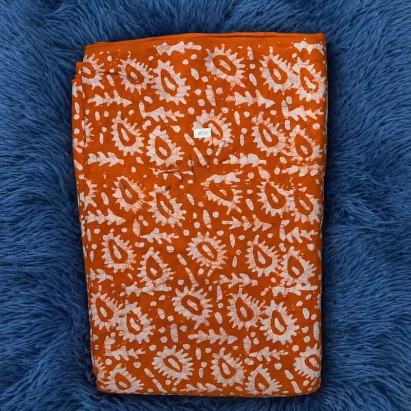 Adire African Batik Cotton Fabric 4 Yards - Vibrant Orange with White Patterns - Ideal for Crafting and Sewing Projects