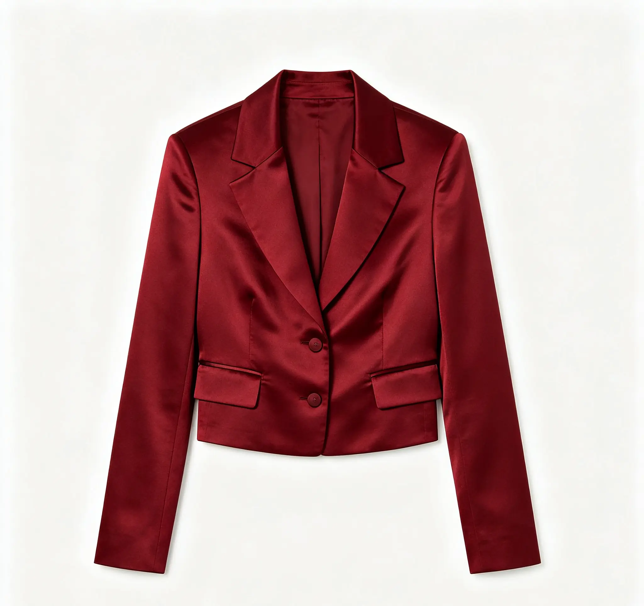 Women's Elegant Burgundy Satin Cropped Blazer Jacket