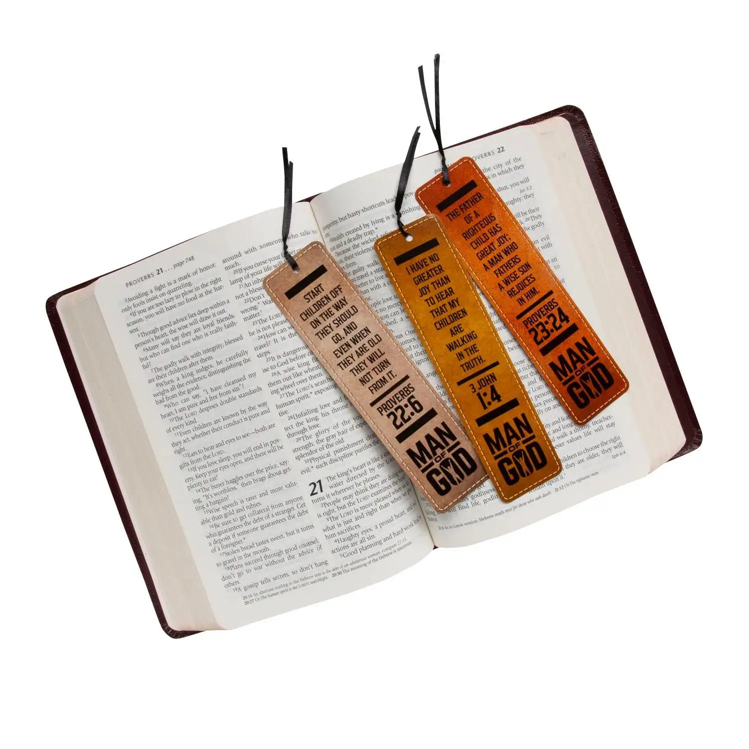 Man of God Bookmarks, 6-Pack Leather Look Office Stationery with Scripture Verse Index Markers