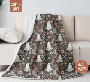 Ghost Floral Sherpa Fleece Blanket
