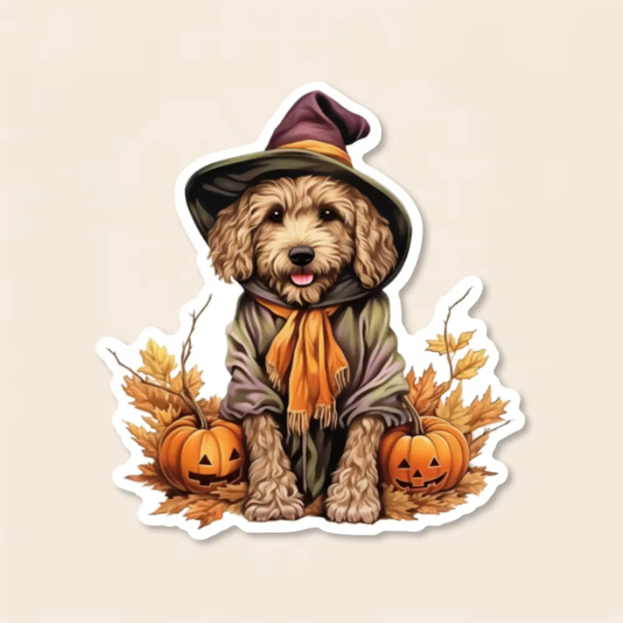 Scarecrow Doodle Sticker, Halloween Goldendoodle Decal for Kindle, Fall Pup Vinyl for Doodle Mom Laptop and Tumbler