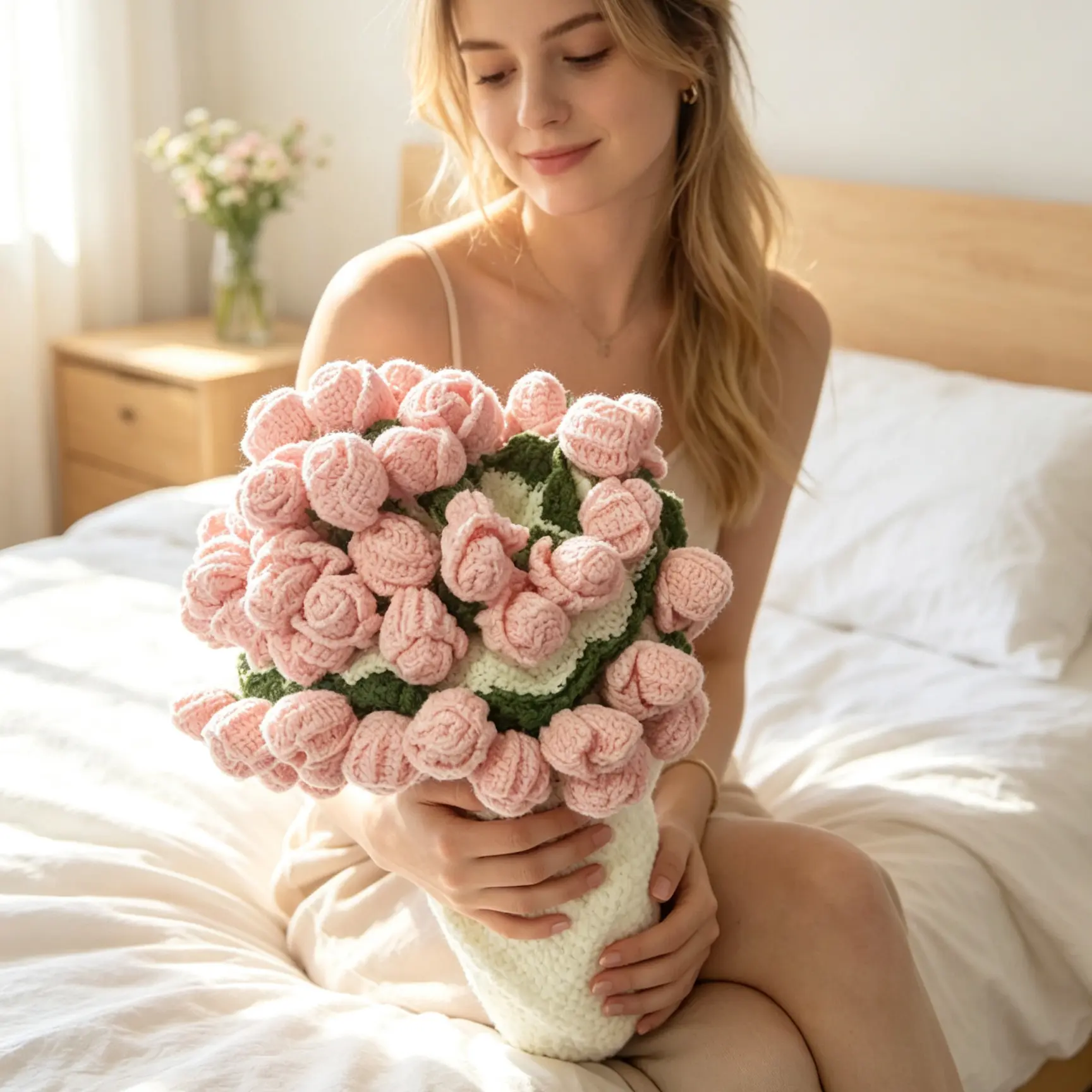 80cm Rose Flower Bouquet Blanket, 52 Roses Handmade Knitted Throw Blanket, Soft Cozy Warm Blanket Gift for Girlfriend, Wife, Birthday, Anniversary, Valentine's Day