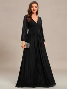 Ever-Pretty 2026 Valentine dress Spring  Evening dress, Holiday dress,Black Glittery Empire Waist A-Line Dress with Long Lantern Sleeves  Length  Sequin Fabric Concealed Zipper Closure Women's Formal  Party Dress , 01961