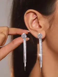 Rhinestone Decorated Tassel Design Dangle Earrings, Fashionable Earrings, High Quality Earrings, Elegant Jewelry for Party, Daily Clothing Decor, Trendy All-match & Exquisite Jewelry for Birthday Gift, Trendy Jewellery Accessories