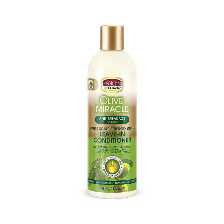 African Pride Olive Miracle Unisex Sulfate-Free Leave-In Conditioner, 12 oz Haircare Product with Tea Tree Oil - Lightweight Oil for Hair Repair & Daily Use, Ammonia Free Conditioner