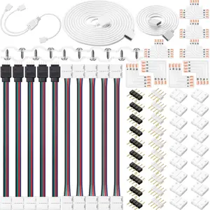 5050 4 Pin RGB 10mm LED Strip Connector Kit RGB Extension Cable,LED Strip Jumper,2 Way RGB Splitter Cable,L Connectors,T Connector,Gapless Connectors,4 Pin Male Connector,LED Strip Clips