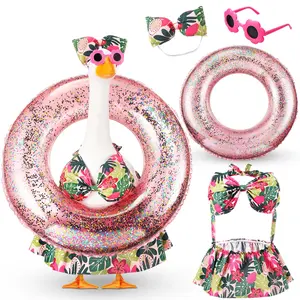Summer Porch Goose Outfit Bikini for 23" Plastic/ Cement Goose Statues(not included goose), Hawaii Porch Goose Clothes with Sunglasses and Swimming Tube, Porch Goose Costume Garden Pool Patio Lawn Yard Decor