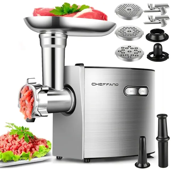 Cheffano Meat Grinder, 2600W Max Meat Grinder Electric, ETL Approved Heavy Duty Meat Mincer Machine with 2 Blades, 3 Plates, Sausage Stuffer Tubes & Kubbe Kit for Home Kitchen Use