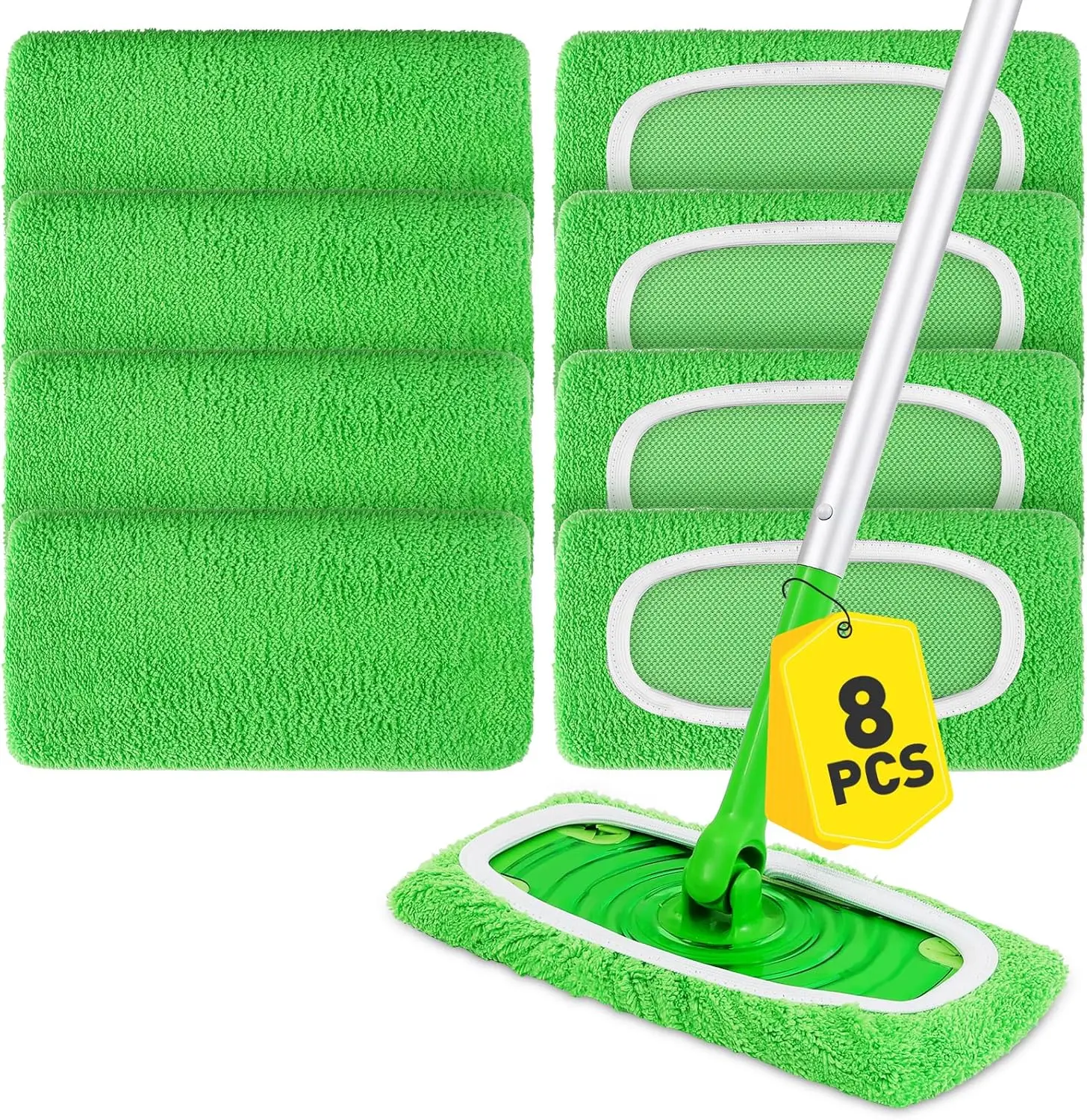 Reusable Microfiber Mop Pad Refill Set - 8-Piece (8 x Pads) Removable & Washable Dry/Wet Flooring Cleaning, Compatible with Swiffer Sweeper, Household Home Care Supplies, 8 Pieces