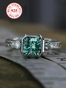S925 Sterling Silver Fashion Square Shaped Zirconia Ring, Vintage Engagement Ring, Statement Ring, Fashion Jewelry for Party, Daily Clothing Decor, Trendy All-match & Exquisite Jewelry for Birthday Gift, Cubic Zirconia Rings