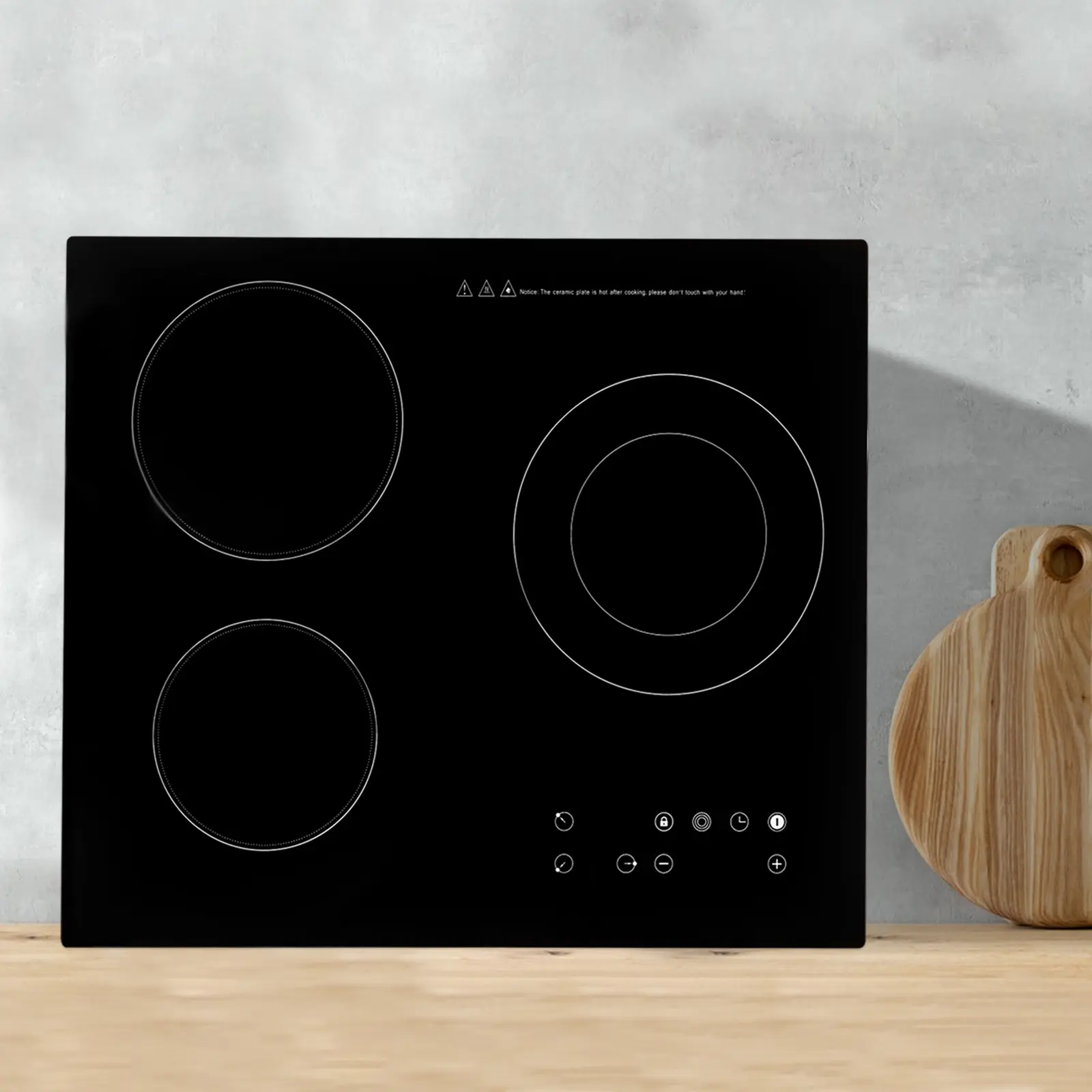 CNCEST Sturdy 3-Burner Ceramic Induction Cooktop - 2600W Infrared Countertop Stove, 9-Level Touch Control, Timer, Child Safety Lock, Black Kitchen Appliances for Home, Office Display