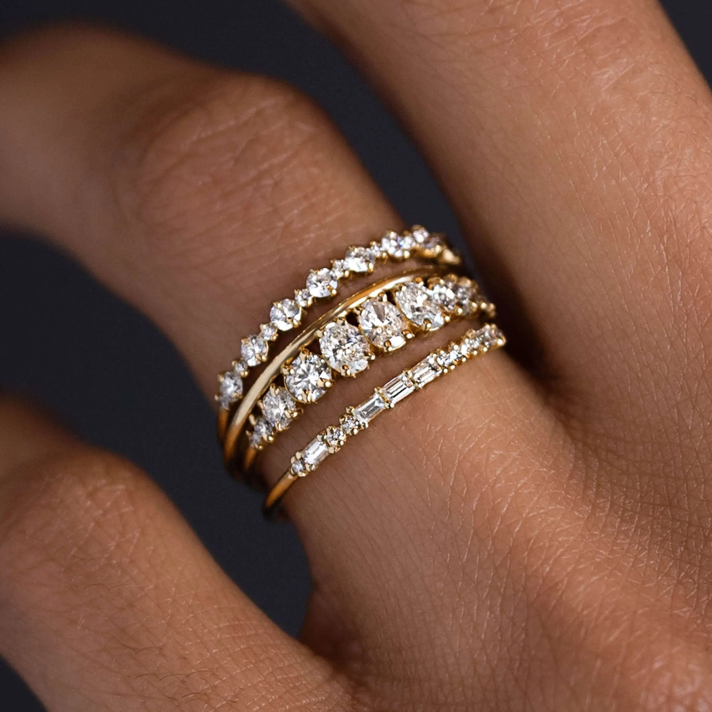 Stackable Gold color Rings 14k Gold Plated Cubic Zirconia Stone Thumb Rings Dainty Wedding Gift Size 6-10