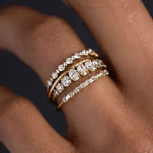 Stackable Gold color Rings 14k Gold Plated Cubic Zirconia Stone Thumb Rings Dainty Wedding Gift Size 6-10