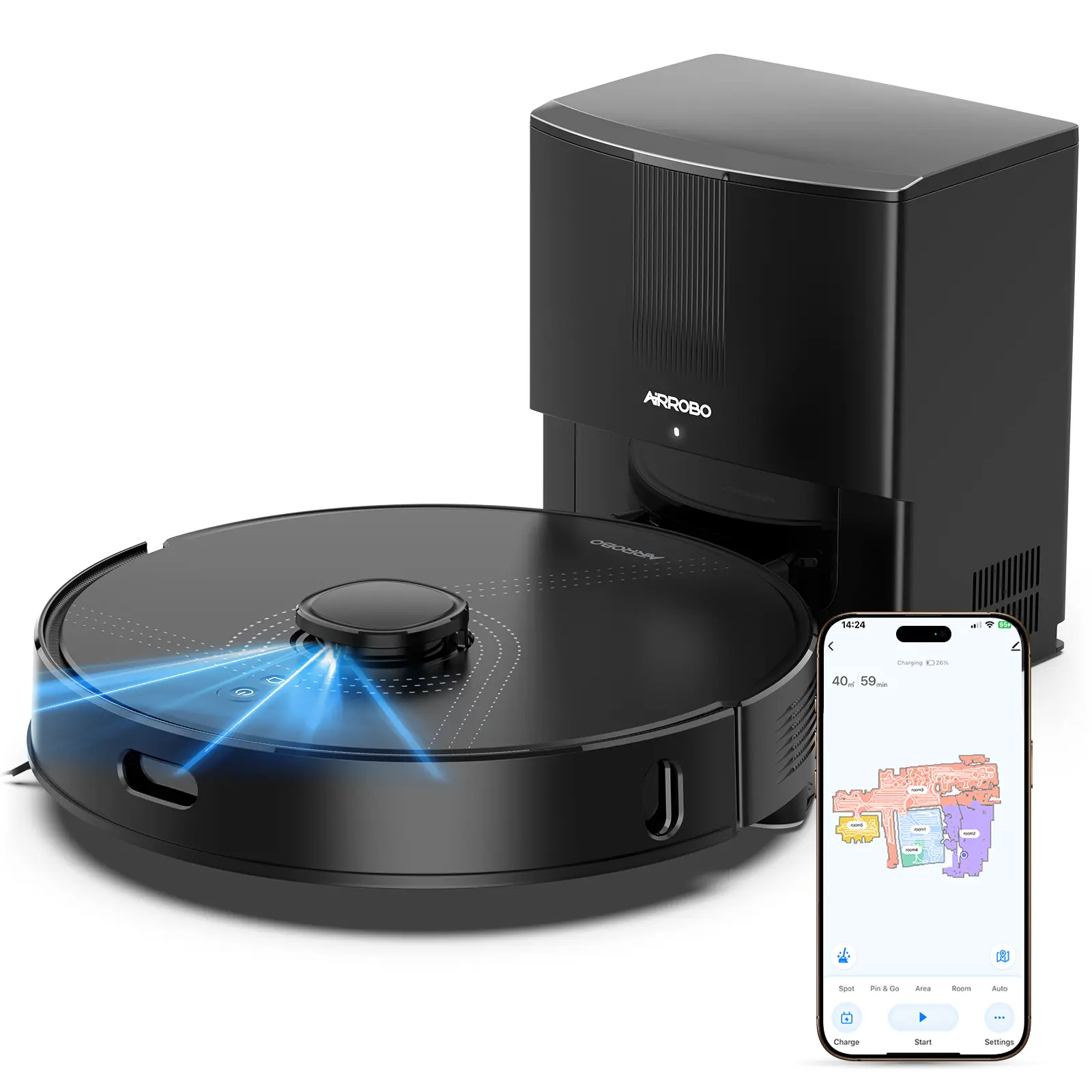 Airrobo Q20+ Robot Vacuum and Mop Self Emptying& Refilling,8000Pa Powerful Suction, Precision Navigation,Multi-Surface, Pet Friendly