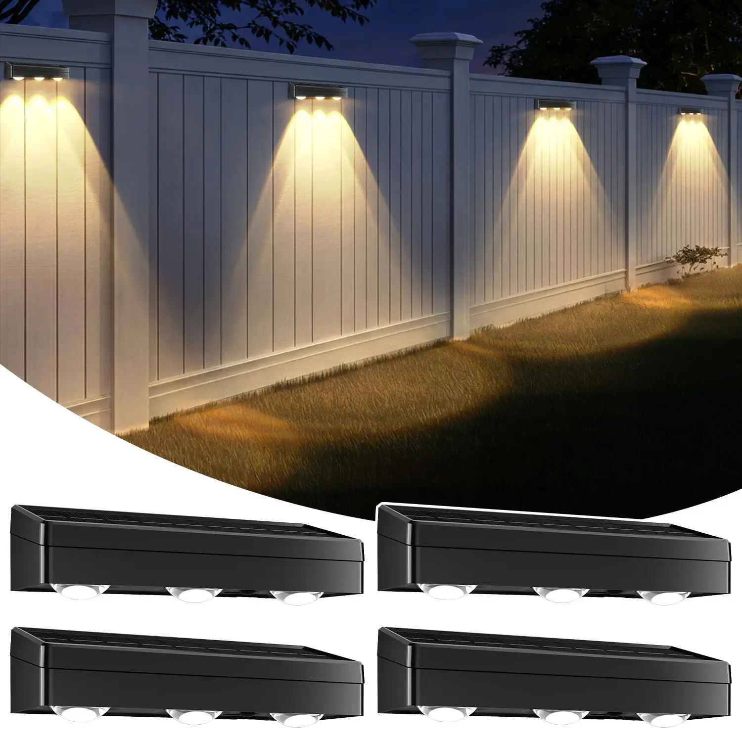 MATULSA 4-Pack Solar Fence Lights - Wireless Waterproof Accent Outdoor Wall Lights with 3 Modes for Deck, Balcony Home Improvement, Solar Outside Lights