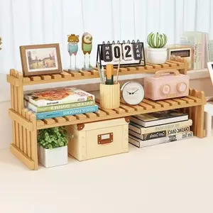 Bamboo Desk Organizer, 1 Count Desktop Bookshelf, Desk Storage Rack, Desk Tidy, Desk Organizer for Home Office, Desk Accessories for Home Office