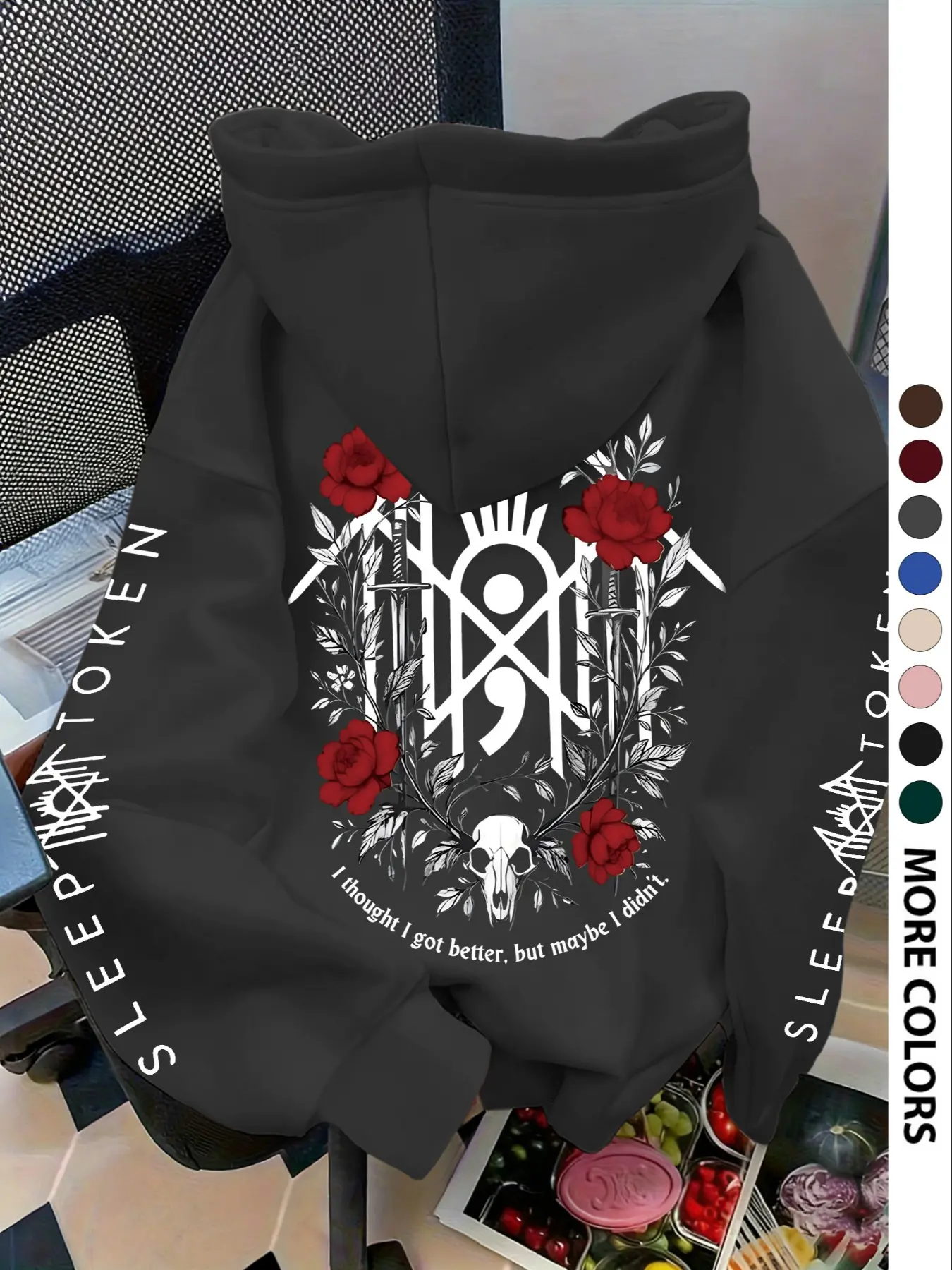 New Women's Hoodie, Rose Flower Print, Street Metal Style, Artistic, Streetwear, Ideal for Metal Music Lovers, Unisex, All Seasons, Casual