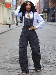 Women's Fashion Belted Loose Fit Multi-Pocket Jumpsuit, All-Season Wear, Available Now on Ebay, Stylish & Comfortable Design, Overalls, Womenswear