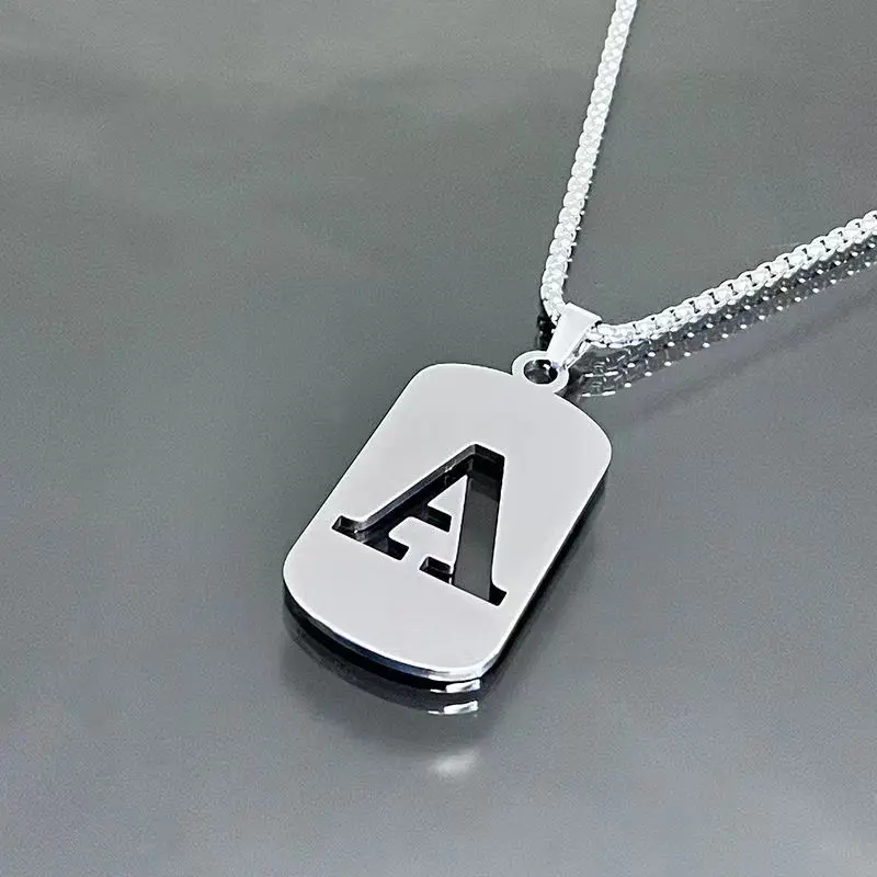 GGIRL Modern Stainless Steel 26-Letter Hollow Initial Pendant Necklace, Casual Unisex Daily Jewelry for Adults - Female-Friendly, Simple Versatile Niche Design, Trendy Long Chain Hip-Hop Style, Ideal Gift