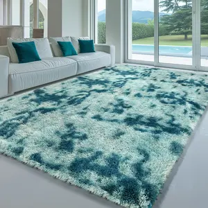 FAMVAL Large Size Plush Rugs Big Fluffy Area Rug Non-slip Soft Shaggy Carpet Mats for Livingroom Bedroom Nursery Home Decor Tie-dye Blue Christmas gifts